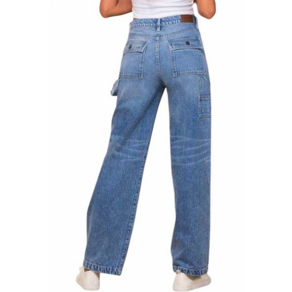 NEW HIDDEN carpenter high rise wide leg dad jeans in denim blue - Picture 2 of 3
